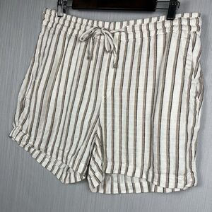 Old Navy Linen Blend Lounge Short Cream Stripe Coastal Grandma High Rise L